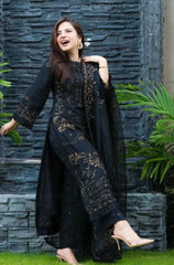 DANANEER-3PC KHADDAR EMBROIDERED SHIRT WITH CHIFFON EMBROIDERED DUPATTA & TROUSER-ADR-4116