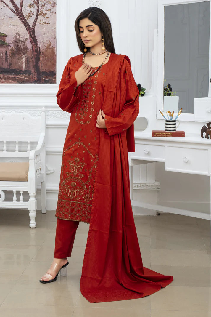 ADR-3PC VISCOUS EMBROIDRED SHIRT WITH VISCOUS SHAWL AND TROUSER-ADR-