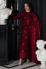 BATIK-3PC DHANAK EMBROIDERED SHIRT WITH COURTRAI PRINTED SHAWL & TROUSER-ADR-4334