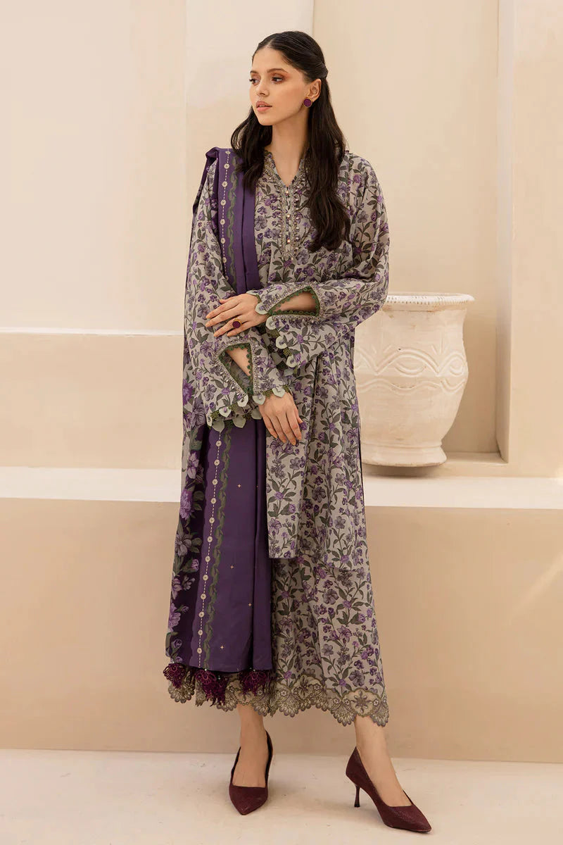 BAROQUE - 3PC KARANDI PRINTED SHIRT WITH DIAMOND KARANDI PRINTED DUAPTTA AND TROUSER-ADR-1010