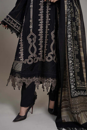 MARIA B - 3PC DHANAK EMBROIDERED SHIRT WITH COUTURE WOOL PRINT SHAWL AND LAWN TROUSER-ADR-3110- BLACK