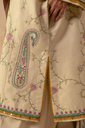 ZARA SHAHJAHAN - 3PC EMBROIDERED SHIRT WITH WOOL PRINT SHAWL AND DHANAK EMBROIDERED TROUSER-ADR-3229