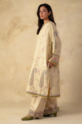 ZARA SHAHJAHAN - 3PC EMBROIDERED SHIRT WITH WOOL PRINT SHAWL AND DHANAK EMBROIDERED TROUSER-ADR-3229