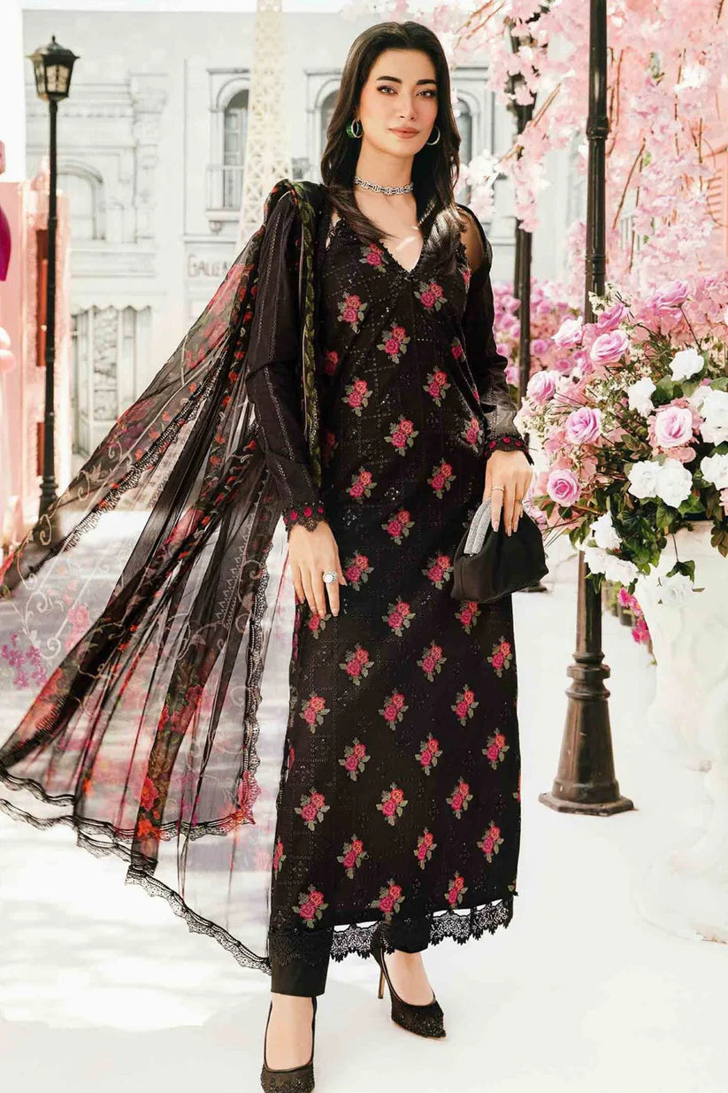 MARIA B-3PC LAWN EMBROIDERED SHIRT WITH MONARK PRINT DUPATTA & TROUSER-ADR-3775