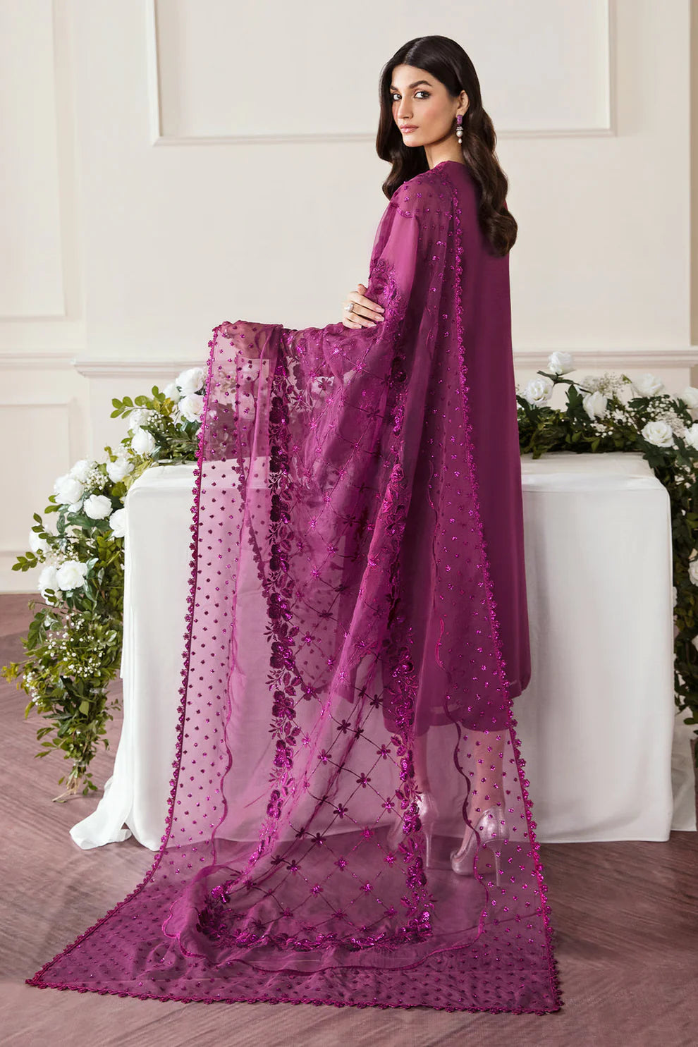 BAROQUE- 3PC ORGANZA EMBROIDERED LAWN SHIRT WITH ORGANZA EMBROIDERED DUPATTA AND TROUSER-ADR-2606