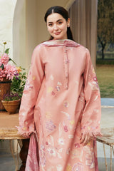 ZARASHAHJAHAN- 3PC DHANAK EMBROIDERED SHIRT WITH WOOL PRINTED SHAWL & EMB TROUSER-ADR-5066