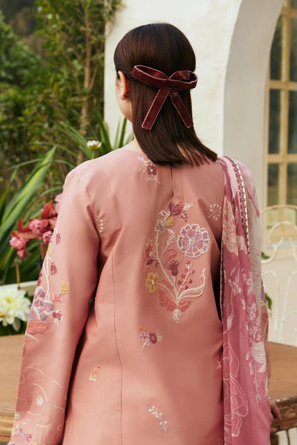 ZARA SHAH JAHAN- 3PC DHANAK EMBROIDERED SHIRT WITH COUTRAI PRINTED SHAWL & EMB TROUSER-ADR-4106