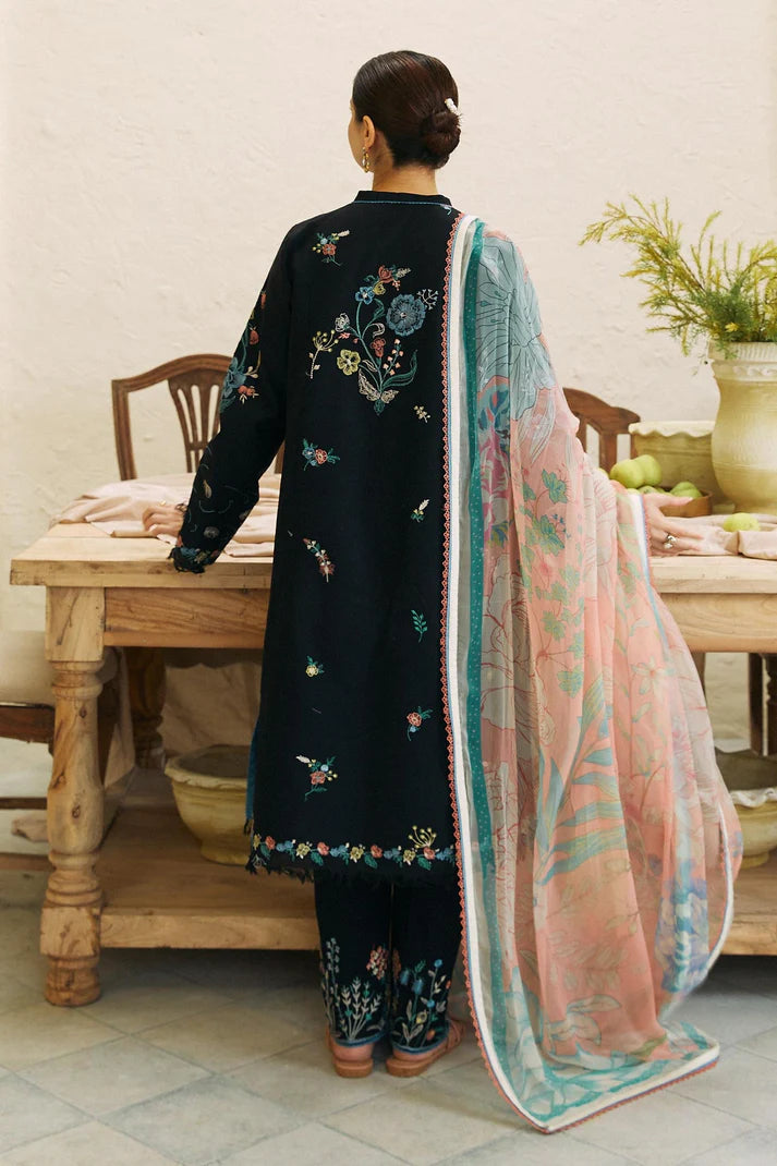 ZAHRA SHAHJAHAN- 3PC DHANAK EMBROIDERED SHIRT WITH WOOL PRINT SHAWL -ADR-3214