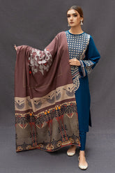 URGE - 3PC DHANAK EMBROIDERED SHIRT WITH COUTURE WOOL PRINTED SHAWL AND TROUSER-ADR-3111