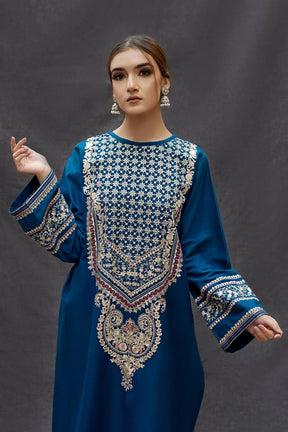 URGE - 3PC DHANAK EMBROIDERED SHIRT WITH COUTURE WOOL PRINTED SHAWL AND TROUSER-ADR-3111