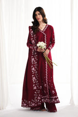 GARNET-3PC DHANAK EMBROIDERED SHIRT WITH DHANAK EMB SHAWL AND TROUSER-ADR-4312