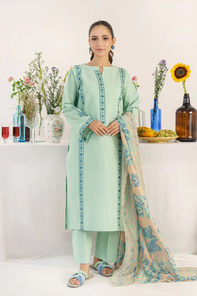 HANA- 3PC DHANAK EMBROIDERED SHIRT WITH WOOL PRINT SHAWL AND TROUSER-ADR-3158