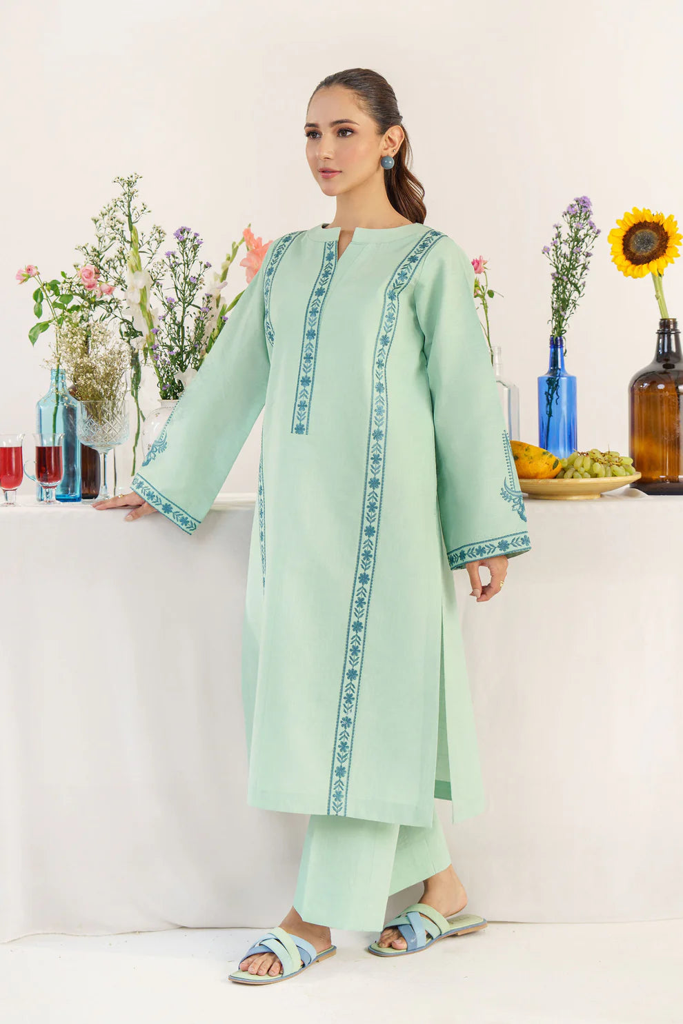 HANA- 3PC DHANAK EMBROIDERED SHIRT WITH WOOL PRINT SHAWL AND TROUSER-ADR-3158