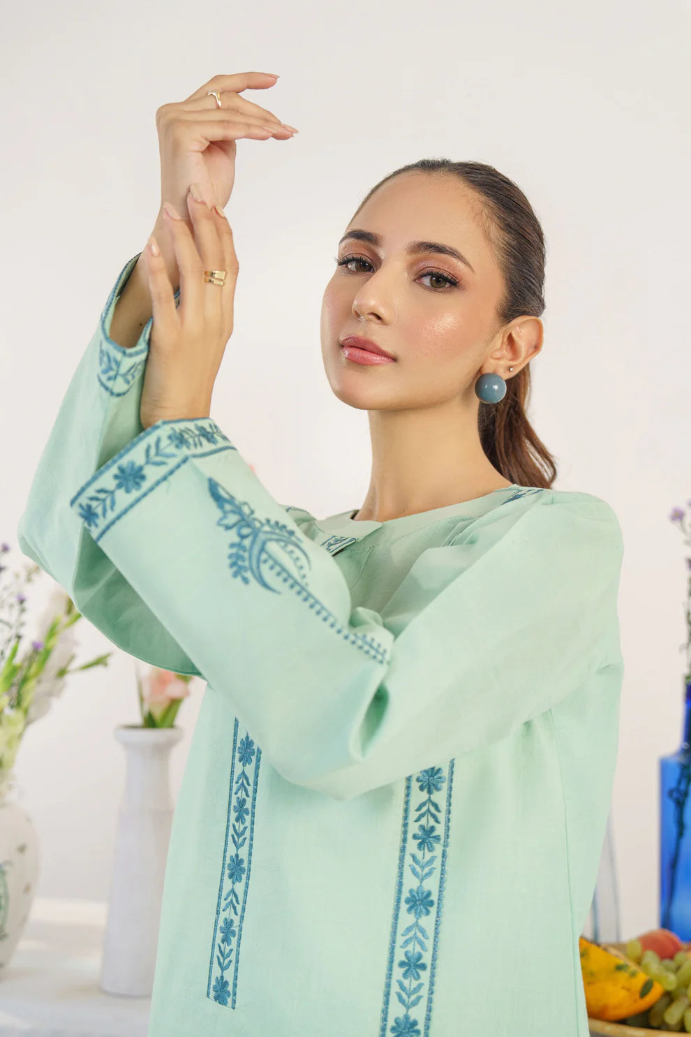 HANA- 3PC DHANAK EMBROIDERED SHIRT WITH WOOL PRINT SHAWL AND TROUSER-ADR-3158