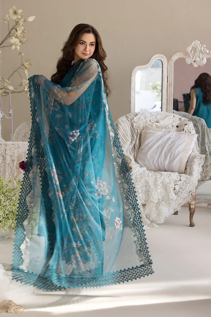 SOBIA NAZIR-3PC LAWN LASERCUT EMBROIDERED SHIRT WITH COTTON NET EMBROIDERED PRINT DUPATTA AND TROUSER ADR-3699