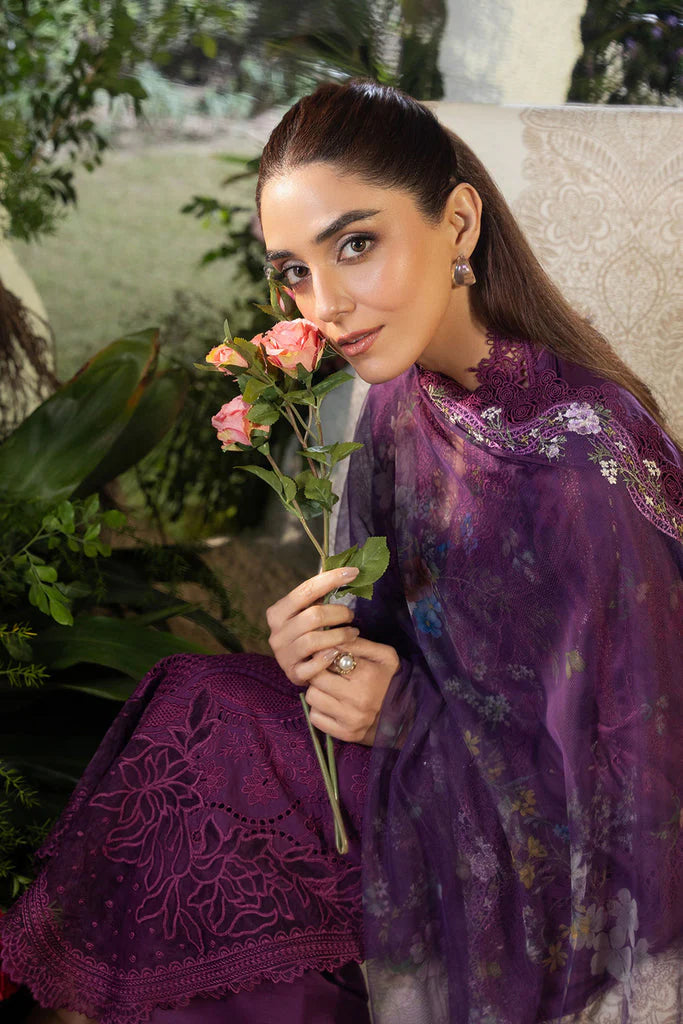 SOBIA NAZIR-3PC DHANAK CHIKAN EMBROIDERED SHIRT WITH COURTRAI PRINTED SHAWL AND TROUSER-ADR-4097