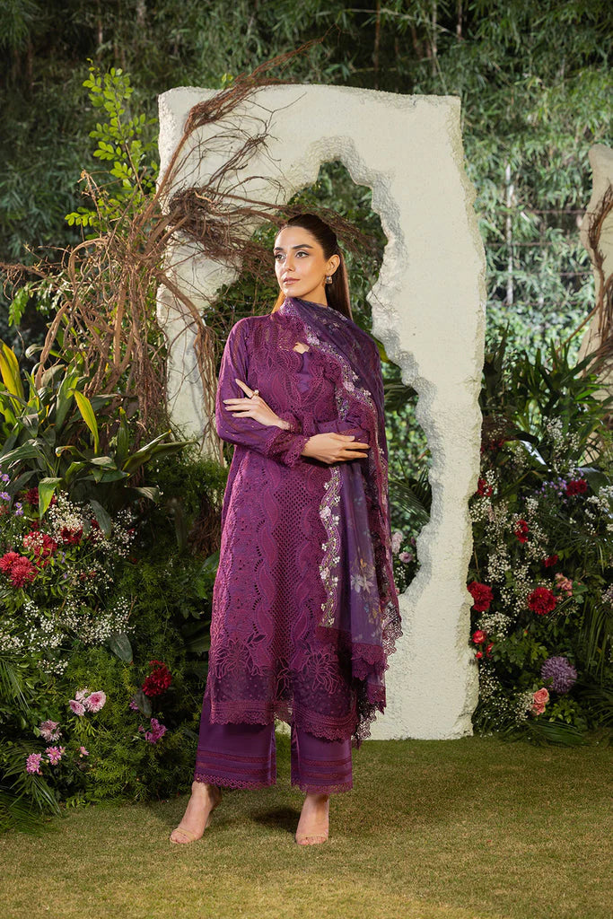 SOBIA NAZIR-3PC DHANAK CHIKAN EMBROIDERED SHIRT WITH COURTRAI PRINTED SHAWL AND TROUSER-ADR-4097