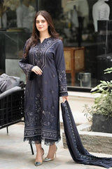 LIBAAS-3PC DHANAK EMBROIDERED SHIRT WITH DHANAK EMB SHAWL AND TROUSER-ADR-4224
