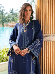 IZEL-3PC LAWN EMBROIDERED SHIRT WITH KHADDI NET EMB DUPATTA AND TROUSER-ADR-4872