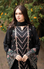 LIBAAS-3PC DHANAK EMBROIDERED SHIRT WITH DHANAK EMBROIDERED SHAWL & TROUSER-ADR-4346