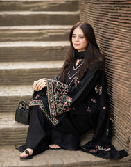 LIBAAS-3PC DHANAK EMBROIDERED SHIRT WITH DHANAK EMBROIDERED SHAWL & TROUSER-ADR-4346