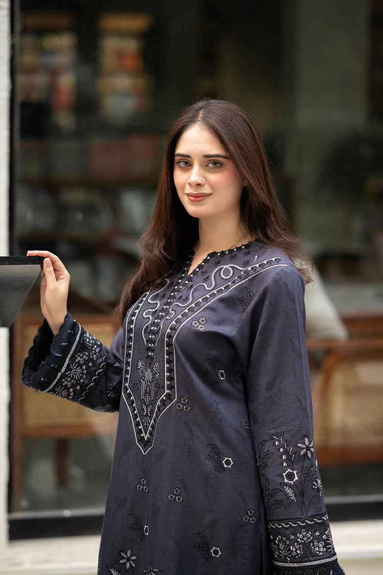 LIBAAS-3PC DHANAK EMBROIDERED SHIRT WITH DHANAK EMBROIDERED SHAWL & TROUSER-ADR-4223