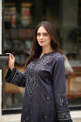 LIBAAS-3PC DHANAK EMBROIDERED SHIRT WITH DHANAK EMB SHAWL AND TROUSER-ADR-4224