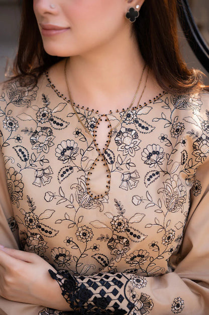 SAPPHIRE-3PC DHANAK EMBROIDERED SHIRT WITH CHIFFON EMBROIDERED DUPATTA AND TROUSER-ADR-4035
