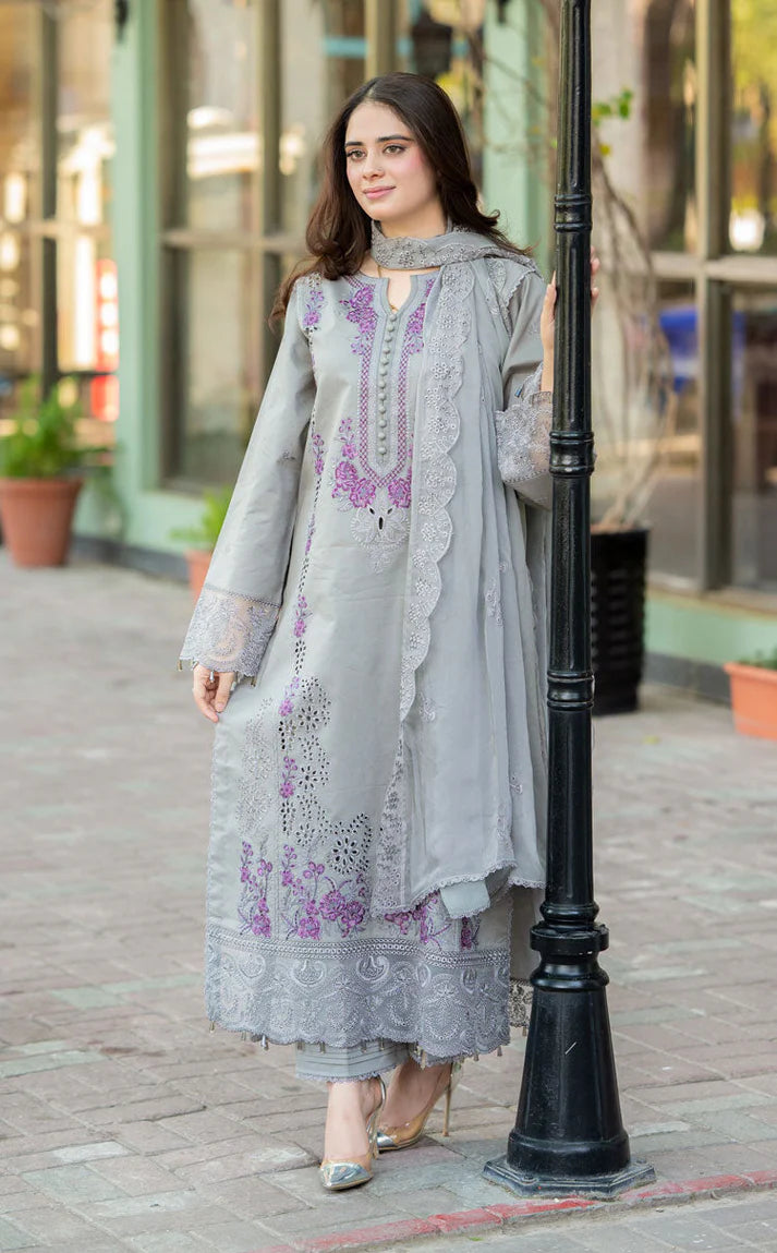 LIBAAS-3PC DHANAK EMBROIDERED SHIRT WITH DHANAK SHAWL AND TROUSER ADR-4069
