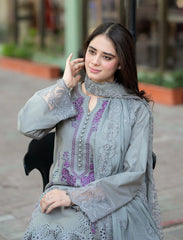 LIBAAS-3PC DHANAK EMBROIDERED SHIRT WITH DHANAK SHAWL AND TROUSER ADR-4069