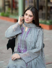 LIBAAS-3PC DHANAK EMBROIDERED SHIRT WITH CHIFFON EMBROIDERED DUPATTA AND TROUSER ADR-5211