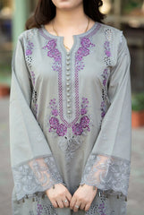LIBAAS-3PC DHANAK EMBROIDERED SHIRT WITH CHIFFON EMBROIDERED DUPATTA AND TROUSER ADR-5211