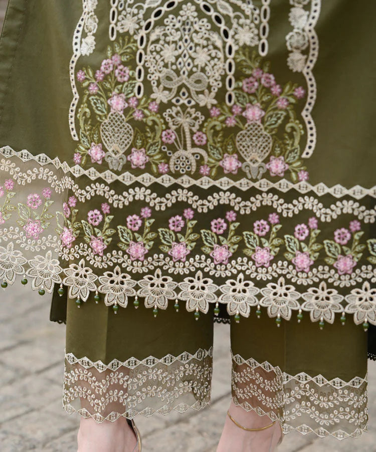 LIBAAS-3PC KARANDI EMBROIDERED SHIRT WITH KARANDI EMBROIDERED SHAWL & EMB TROUSER-ADR-4298