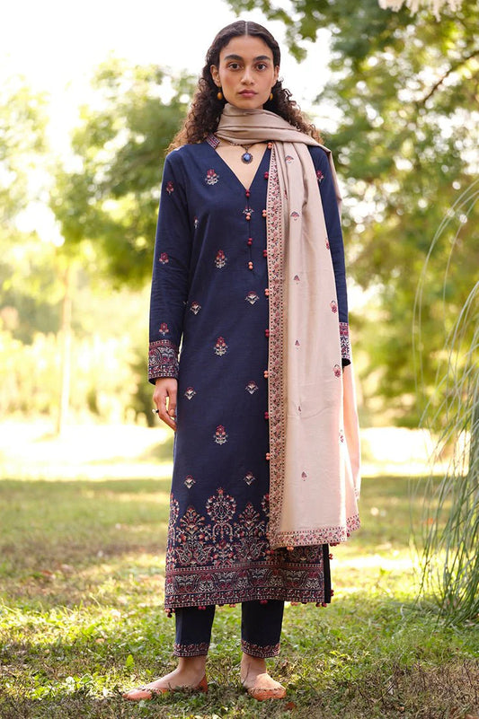 MARIA B- 3PC DHANAK EMBROIDERED SHIRT WITH DHANAK EMBROIDERED SHAWL -ADR-3115