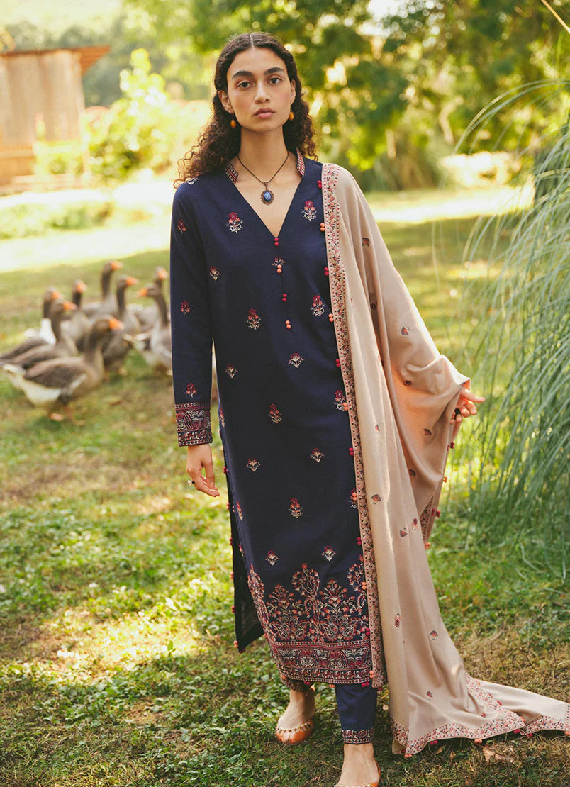 MARIA B- 3PC DHANAK EMBROIDERED SHIRT WITH DHANAK EMBROIDERED SHAWL -ADR-3115