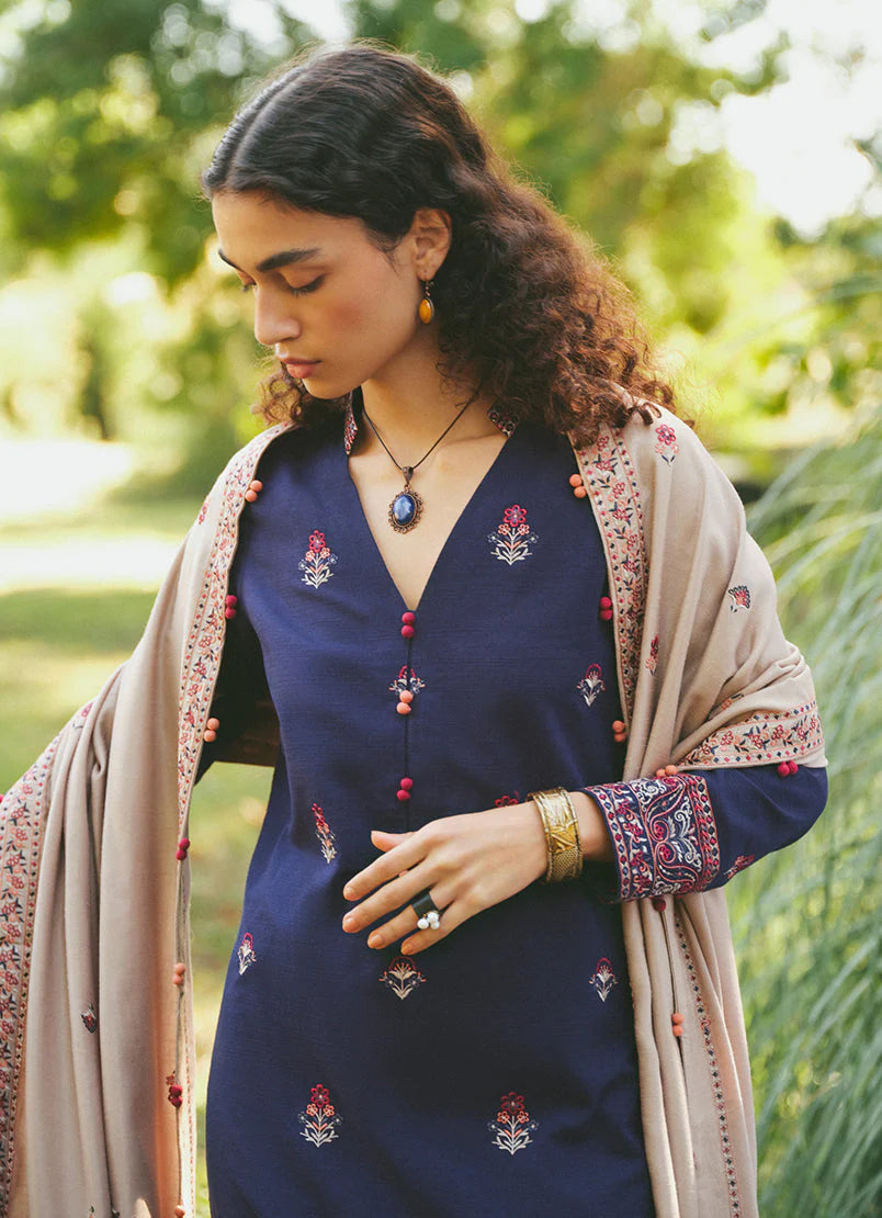 MARIA B- 3PC DHANAK EMBROIDERED SHIRT WITH DHANAK EMBROIDERED SHAWL -ADR-3115