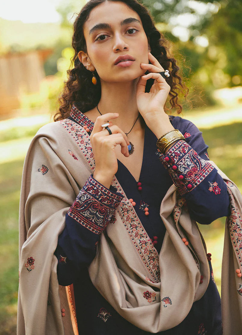 MARIA B- 3PC DHANAK EMBROIDERED SHIRT WITH DHANAK EMBROIDERED SHAWL -ADR-3115