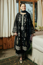 ZAHRA SHAHJAHAN- 3PC LAWN EMBROIDERED SHIRT WITH DIAMOND PRINT DUPATTA-ADR-2853-BLACK