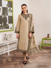 GARNET-3PC DHANAK EMBROIDERED SHIRT WITH COUTURE PRINT SHAWL AND TROUSER-ADR-4108