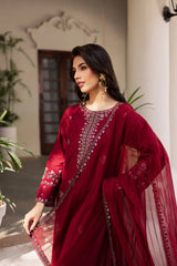 BATIK-3PC LAWN EMBROIDERED SHIRT WITH CHIFFON EMBROIDERED DUPATTA AND EMB TROUSER-ADR-4732