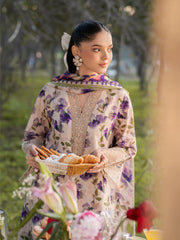 GARNET-3PC LAWN PRINTED EMB SHIRT WITH SILK PRINTED DUPATTA AND PRINTED TROUSER-ADR-045