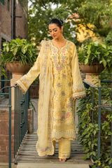 MAHNUR-3PC LAWN EMBROIDERED SHIRT WITH KHAADI NET EMBROIDERED DUPATTA AND TROUSER -ADR-4657