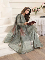 MOHAGNI-3PC LAWN PRINTED EMBROIDERED SHIRT WITH SILK PRINTED DUPATTA AND PRINTED TROUSER-ADR-008