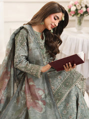 MOHAGNI-3PC LAWN PRINTED EMBROIDERED SHIRT WITH SILK PRINTED DUPATTA AND PRINTED TROUSER-ADR-008