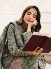 MOHAGNI-3PC LAWN PRINTED EMBROIDERED SHIRT WITH SILK PRINTED DUPATTA AND PRINTED TROUSER-ADR-008