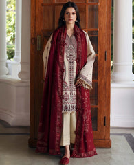 REPUBLIC-3PC DHANAK EMBROIDERED SHIRT WITH DHANAK EMBROIDERED SHAWL AND EMB TROUSER -ADR-5169