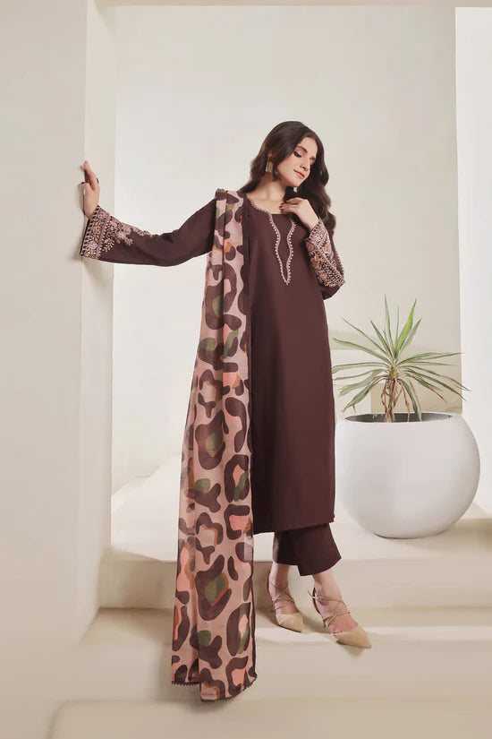 BATIK-3PC DHANAK EMBROIDERED SHIRT WITH COURTRAI PRINTED SHAWL AND TROUSER-ADR-4277