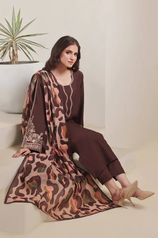 BATIK-3PC DHANAK EMBROIDERED SHIRT WITH COURTRAI PRINTED SHAWL AND TROUSER-ADR-4277