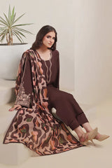 BATIK-3PC DHANAK EMBROIDERED SHIRT WITH COURTRAI PRINTED SHAWL AND TROUSER-ADR-4277