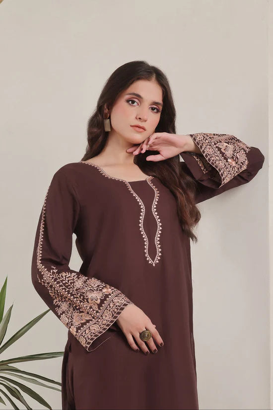 BATIK-3PC DHANAK EMBROIDERED SHIRT WITH COURTRAI PRINTED SHAWL AND TROUSER-ADR-4277